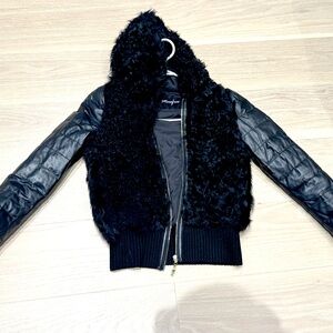 Black real leather and fur Jacket